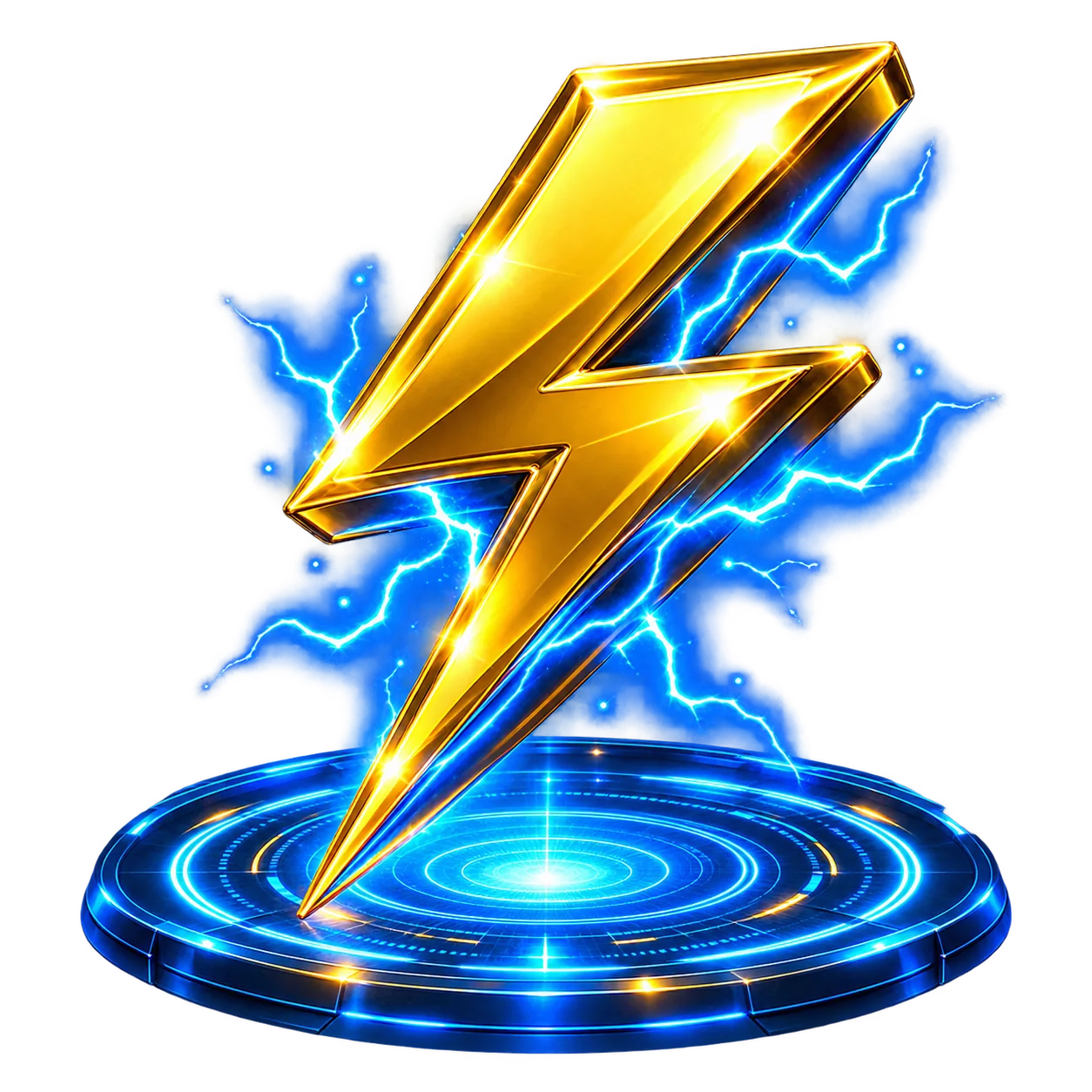 Golden lightning bolt on a glowing blue portal