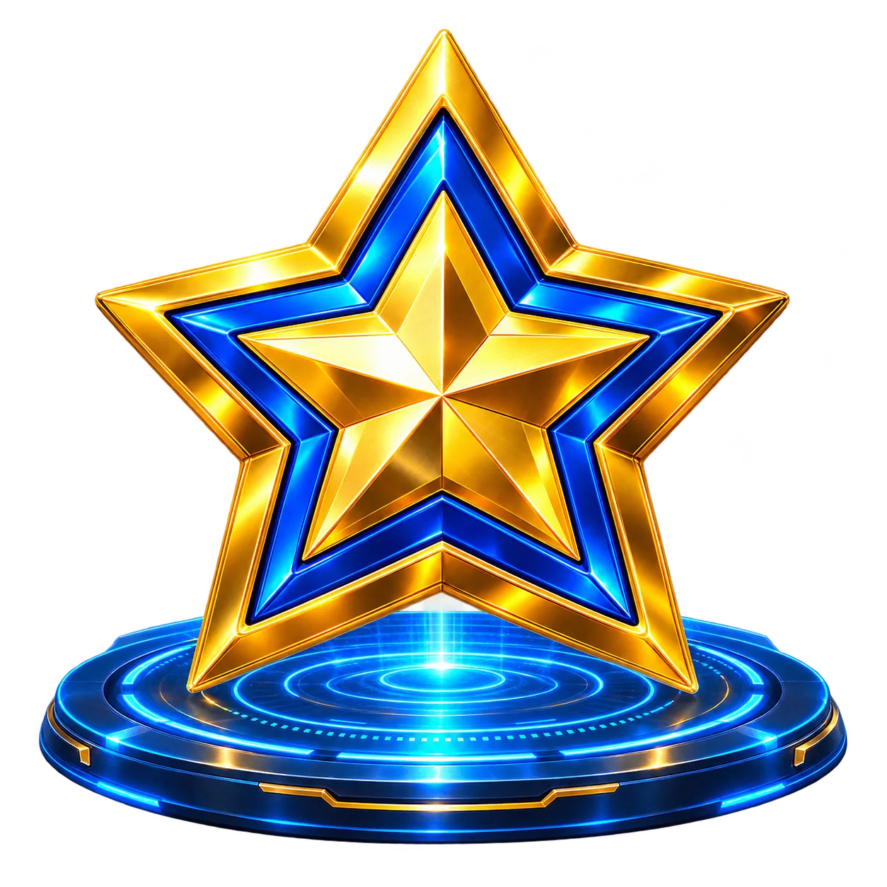 Golden star on a glowing blue portal