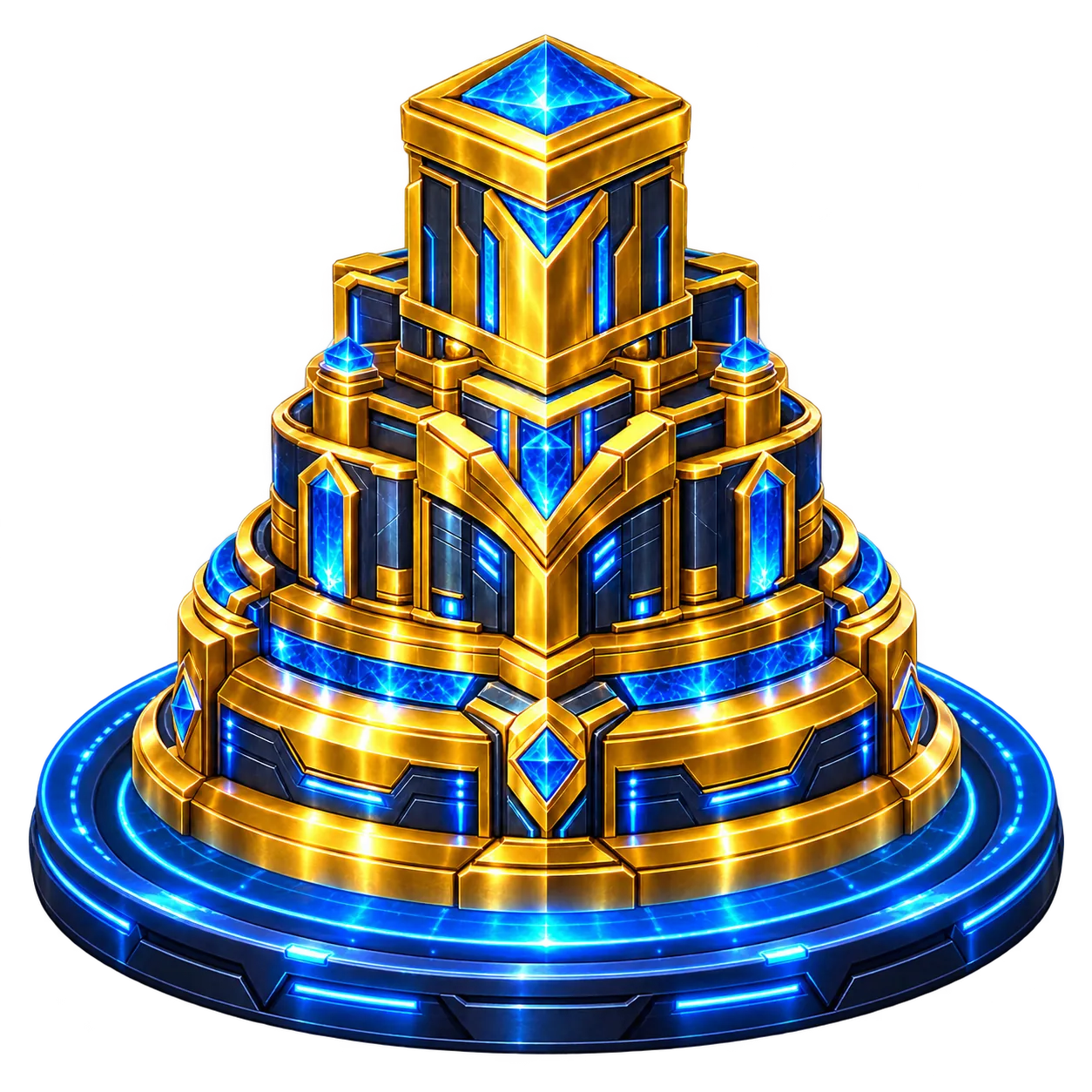Golden tower on a glowing blue portal